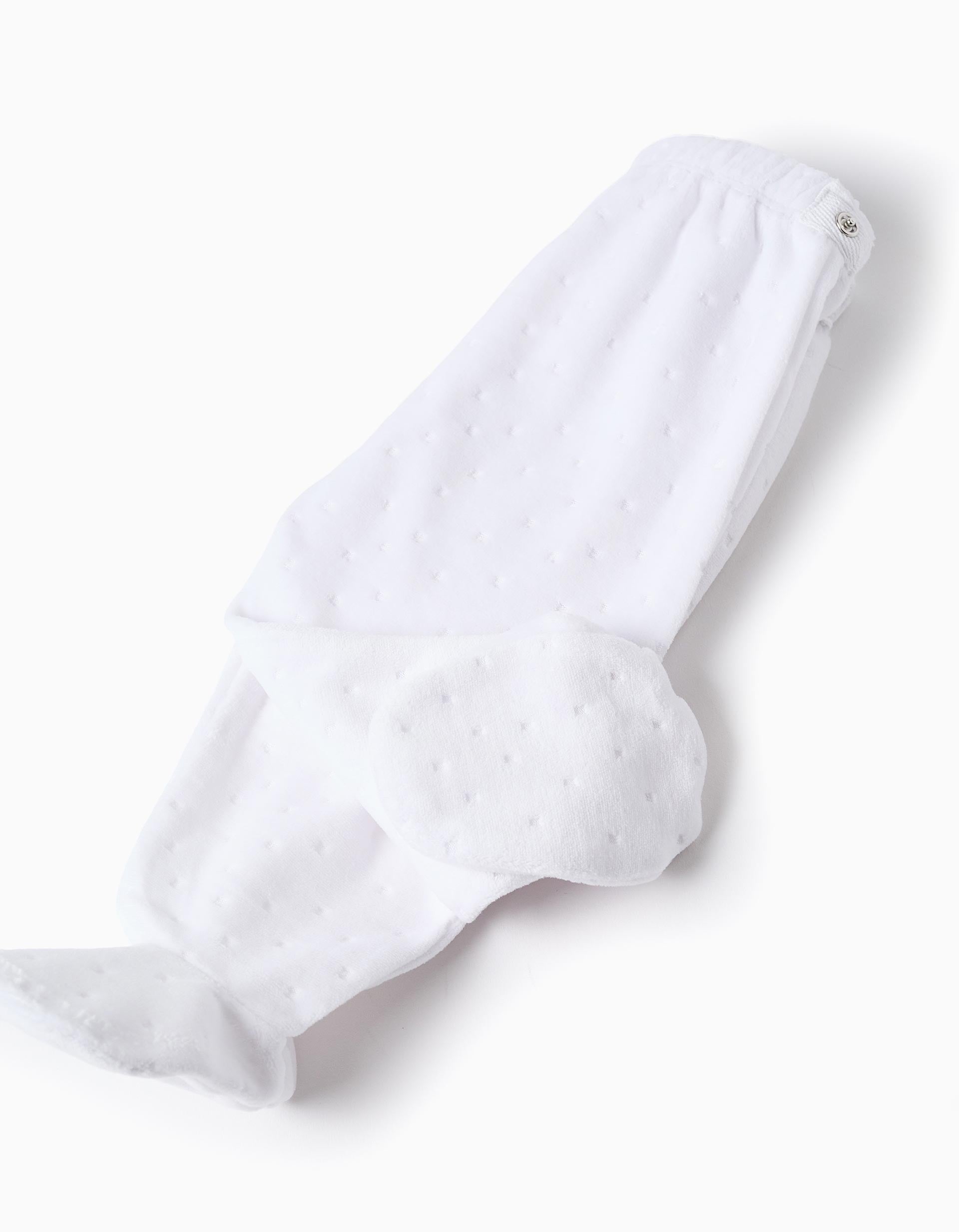 Sudadera + pantalón con pies de terciopelo para recién nacidos, blanco
