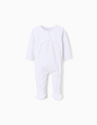 Velvet babygrow with fully front opening for newborns, white