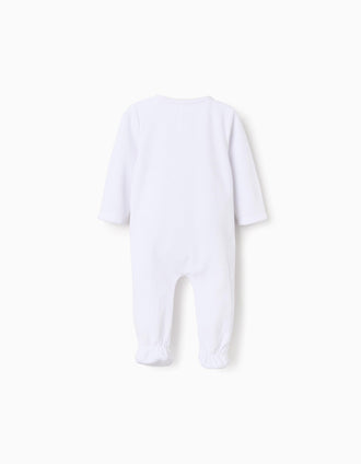 Velvet babygrow with fully front opening for newborns, white