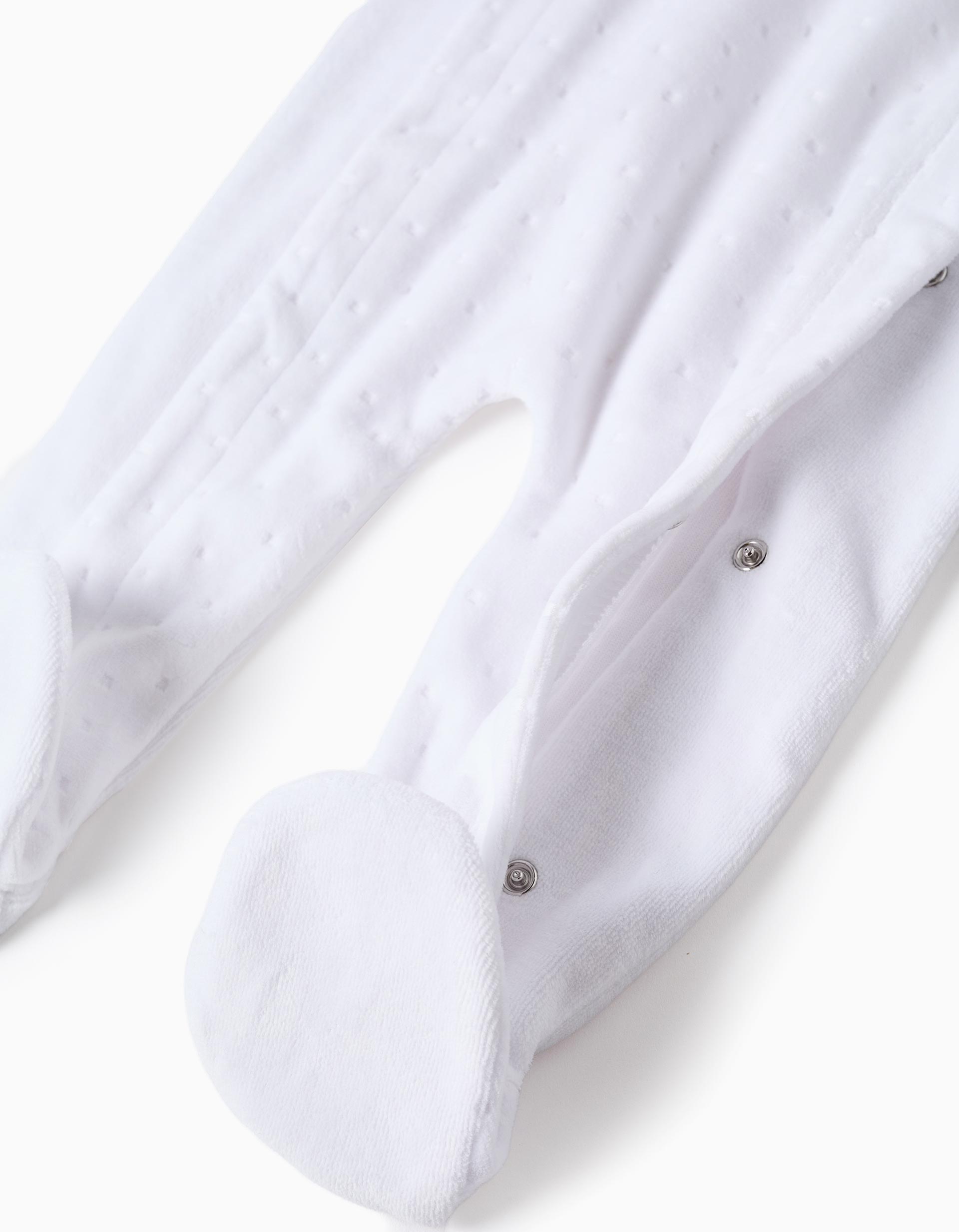 Pelele de terciopelo con apertura frontal para recién nacidos, blanco