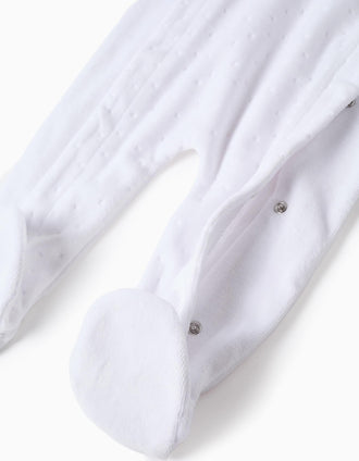 Velvet babygrow with fully front opening for newborns, white