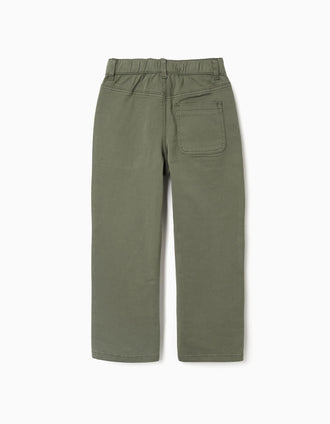 Calças baggy de sarja com bolsos para menino, verde-escuro