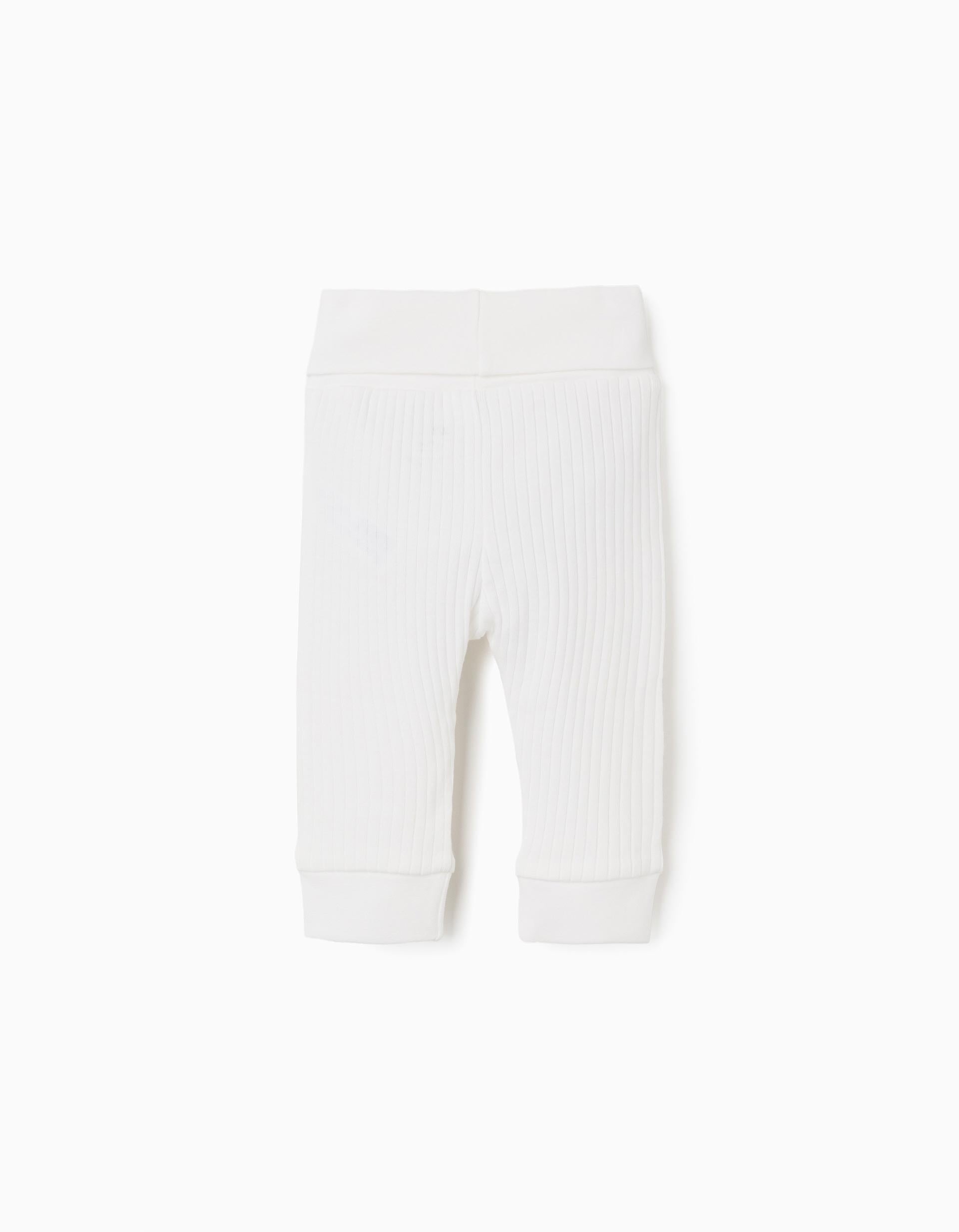 4 pantalones lisos/acanalados de algodón para recién nacidos, blanco