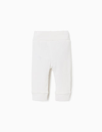 Pack de 4 calças lisas/caneladas de algodão para recém-nascidos, branco