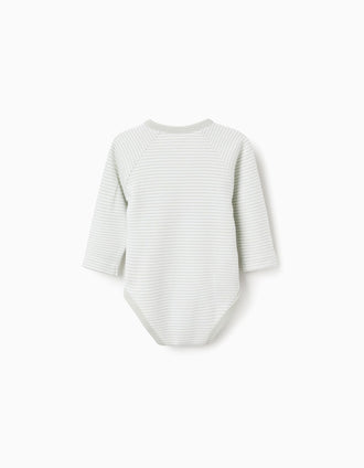 Pack de 4 bodies em trespasse de algodão para recém-nascido, branco/verde