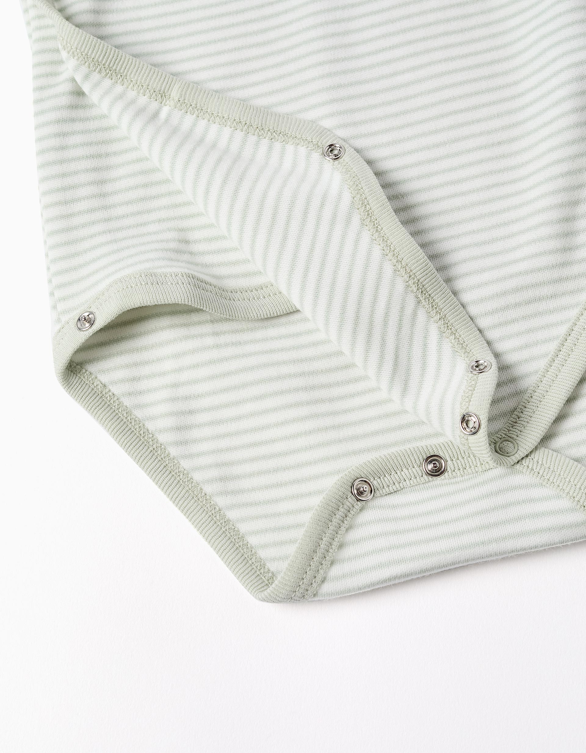 Pack de 4 bodies de algodón cruzados para recién nacido, blanco/verde