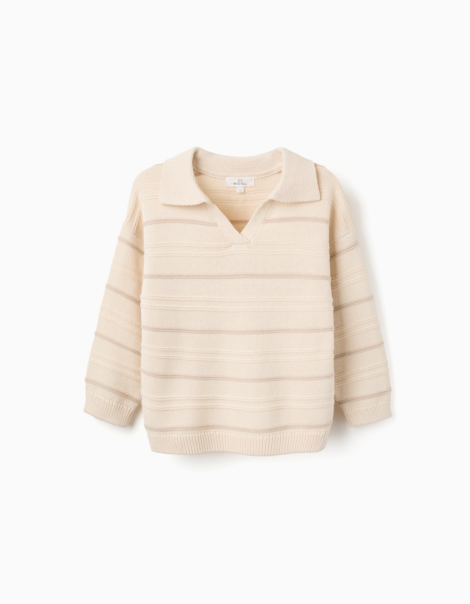 Pull en maille de coton à col polo pour garçon, beige clair