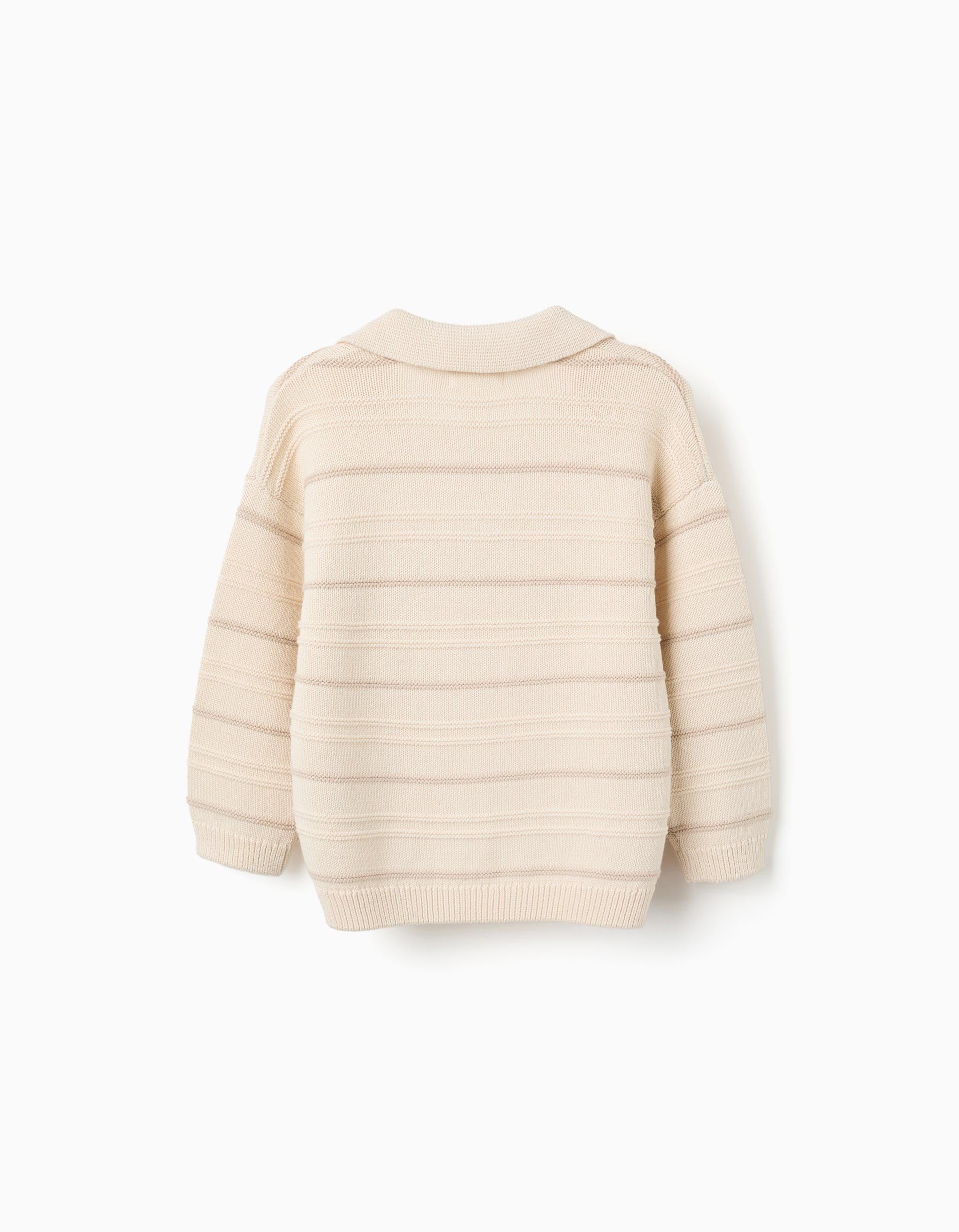 Pull en maille de coton à col polo pour garçon, beige clair