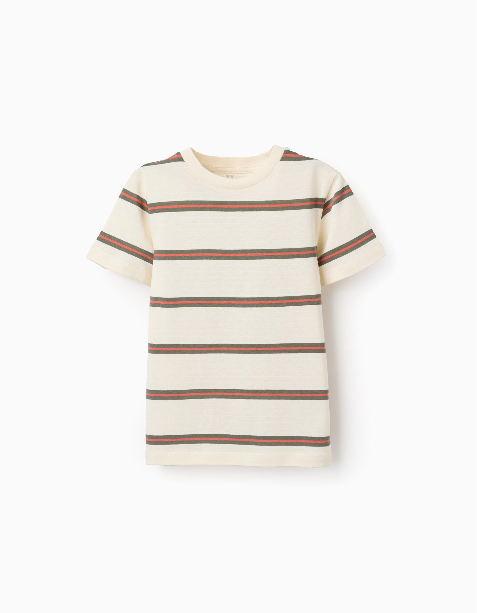 Striped cotton T-shirt for boys, beige/orange/green