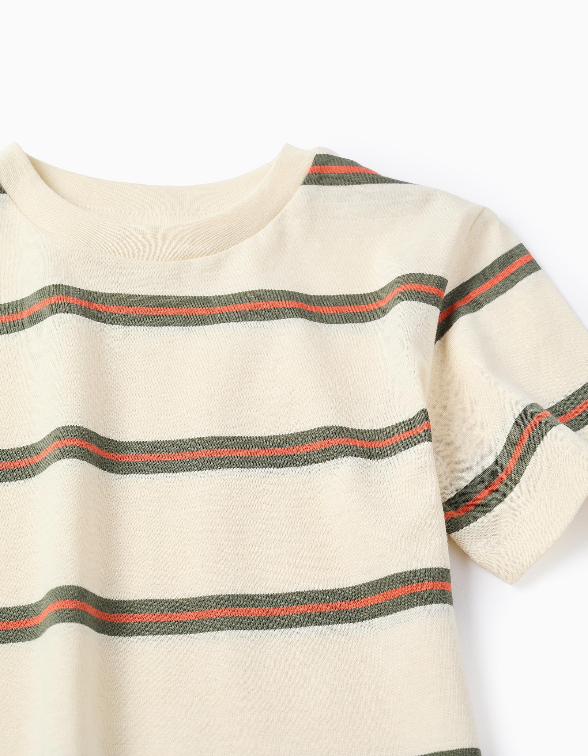 Striped cotton T-shirt for boys, beige/orange/green