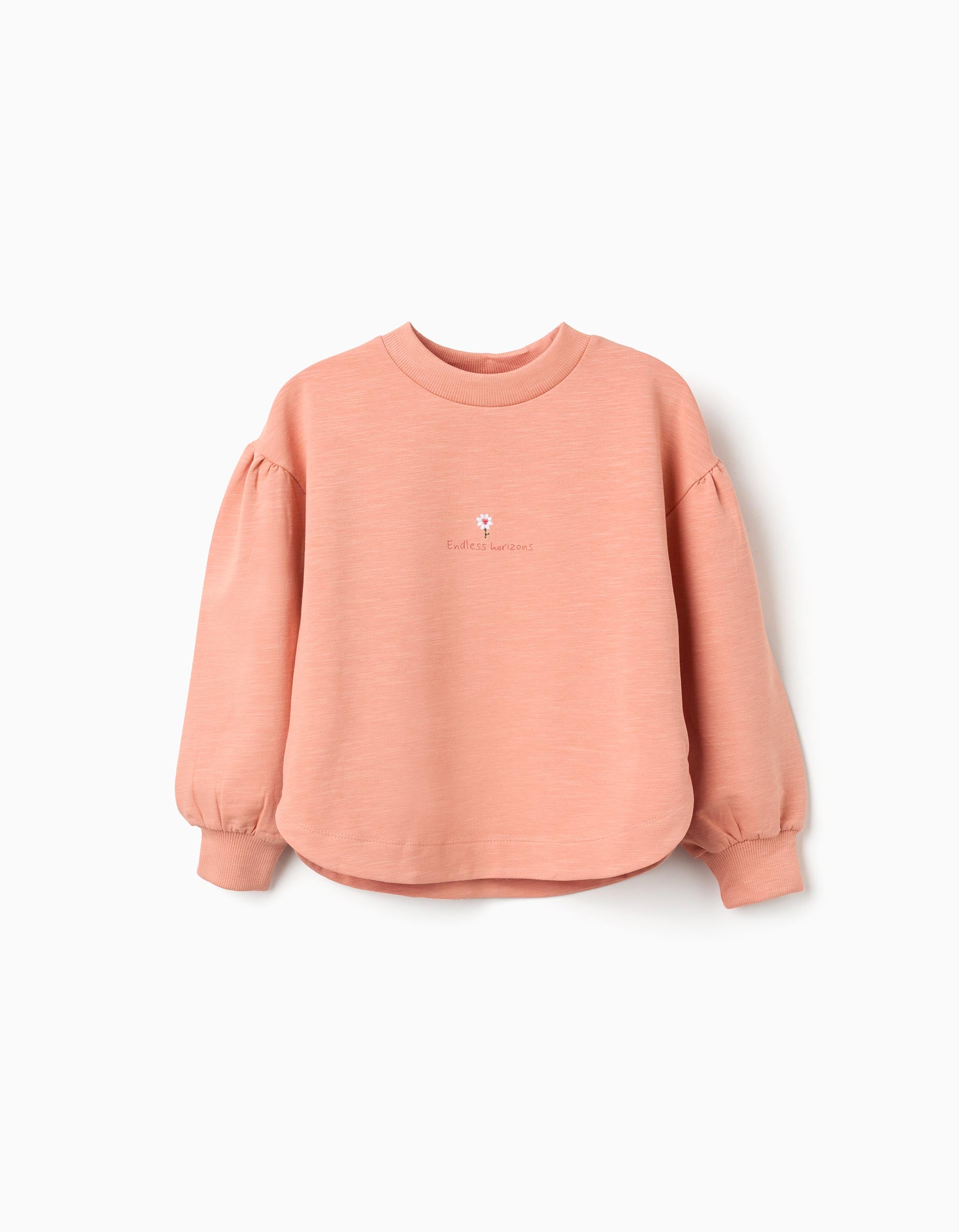 Sweat en coton avec fleur brodée pour fille, orange saumon