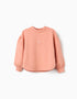 Cotton sweatshirt with embroidered flower for girls, salmon orange
