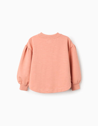 Sweat en coton avec fleur brodée pour fille, orange saumon