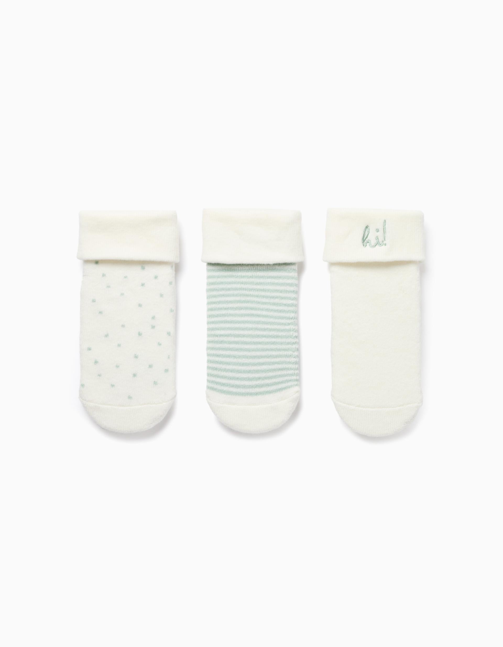 Pack de 3 pares de calcetines para recién nacido y bebé, blanco/verde
