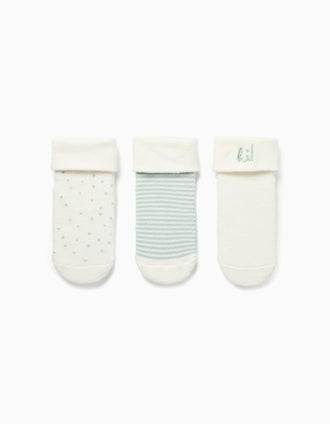 3 pares de meias para recém-nascido e bebé menino, branco/verde