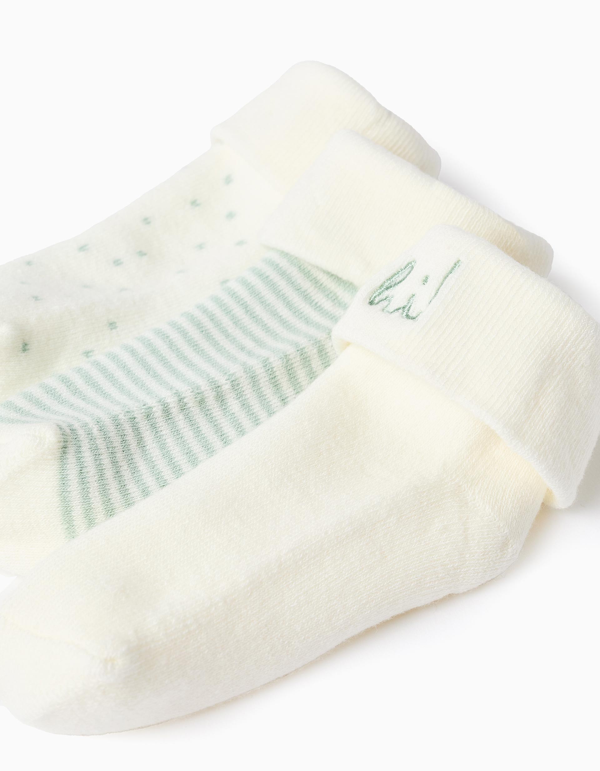 Pack de 3 pares de calcetines para recién nacido y bebé, blanco/verde