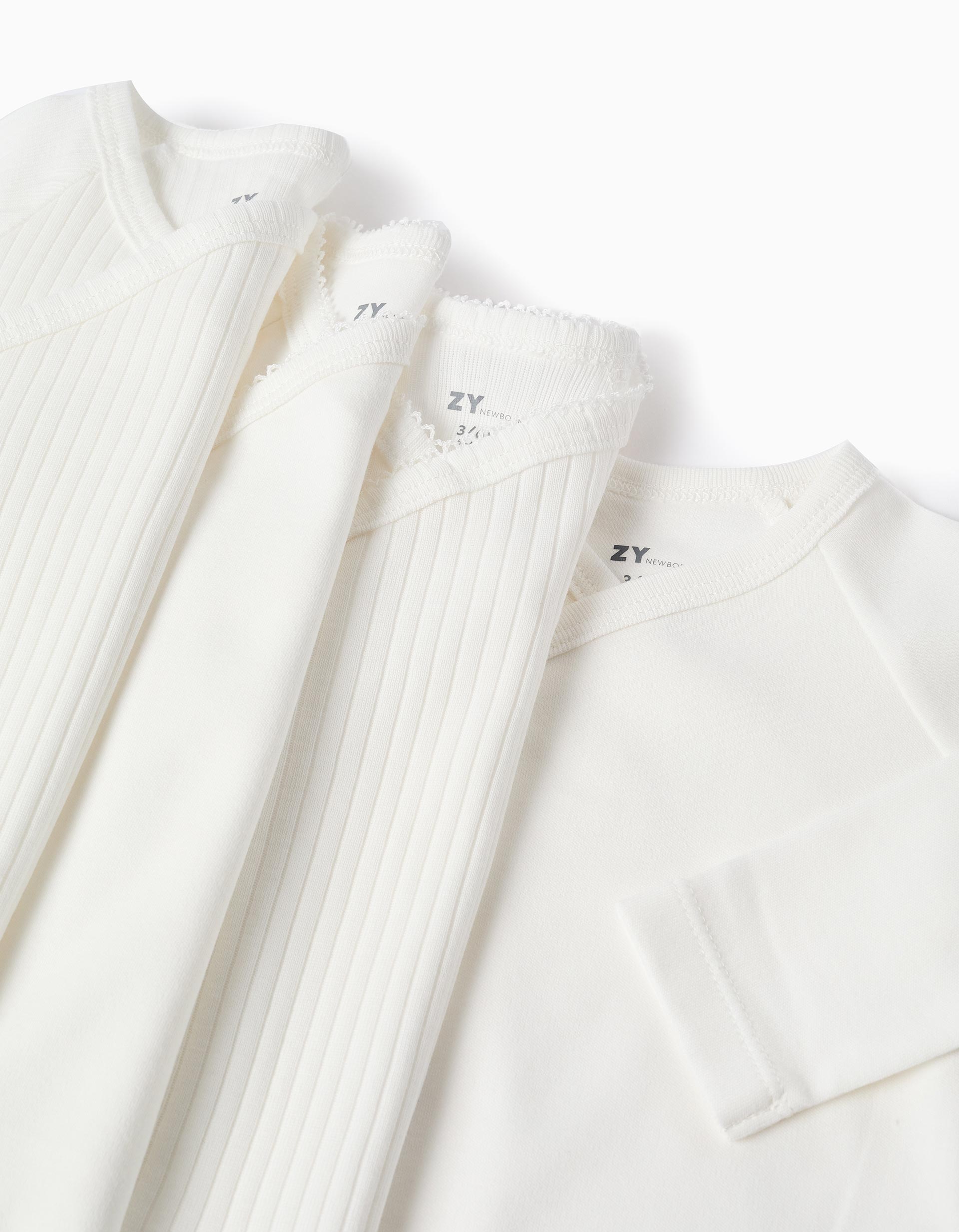 Lot de 4 bodies en coton croisés unis/côtelés pour nouveau-né, blanc