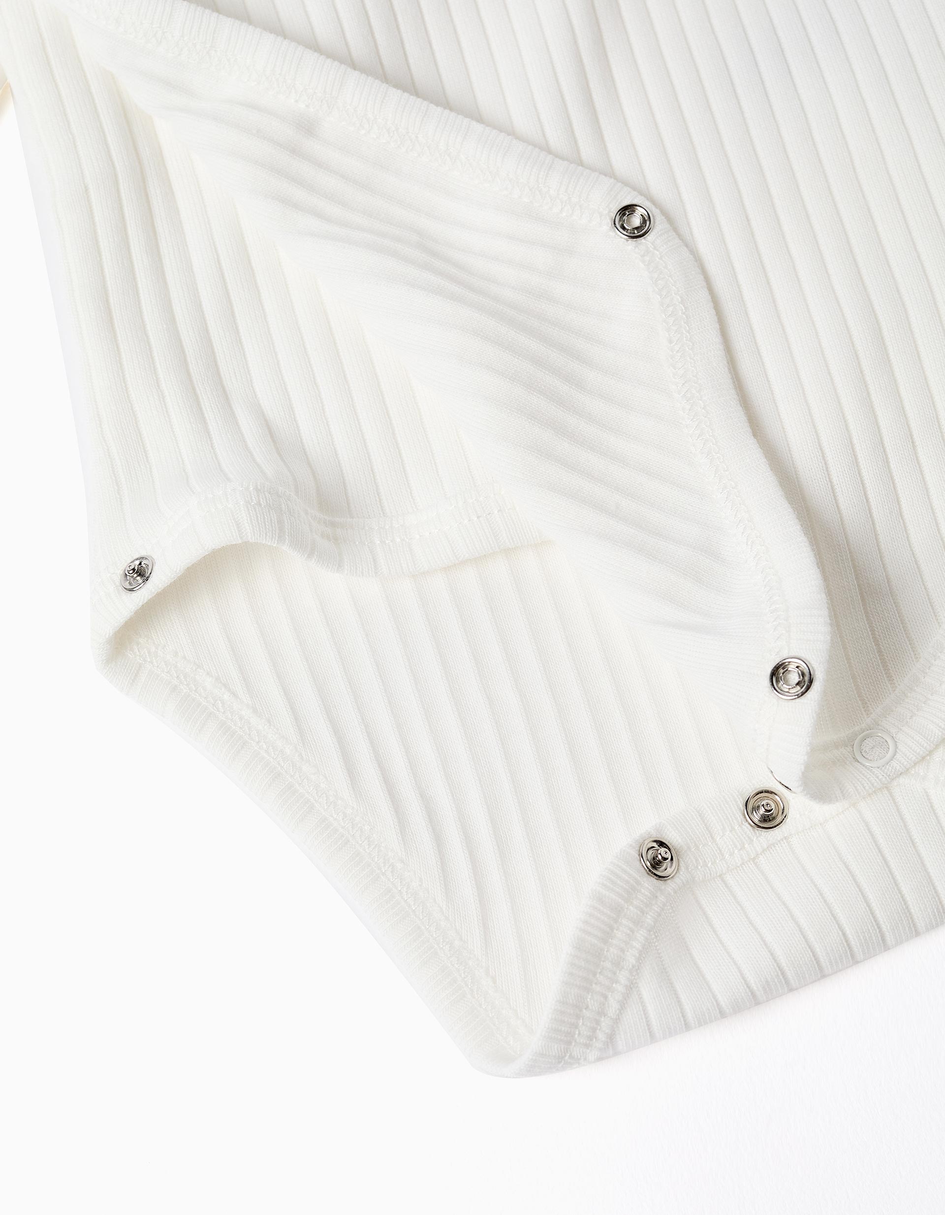Lot de 4 bodies en coton croisés unis/côtelés pour nouveau-né, blanc