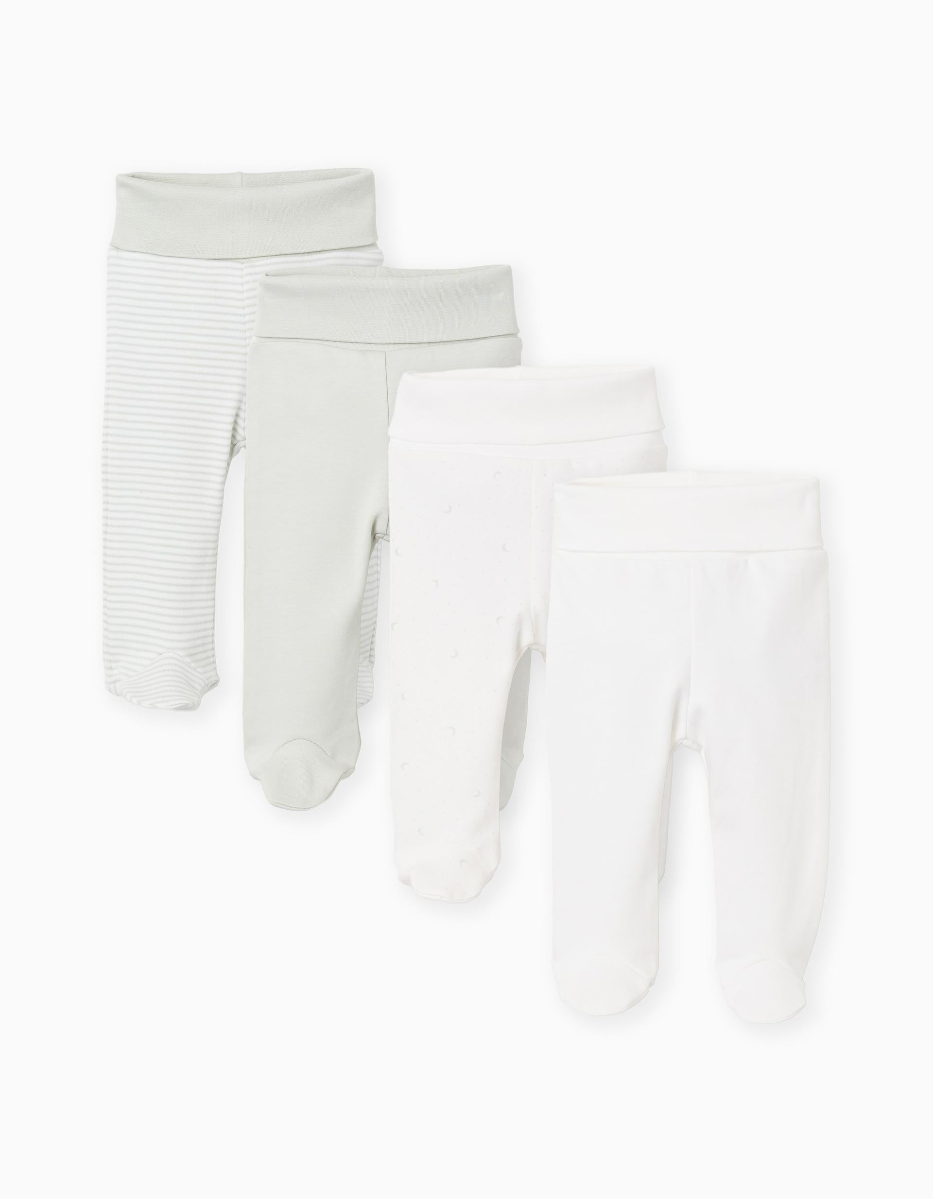Lot de 4 pantalons de taille haute en coton pour nouveau-né, blanc/vert