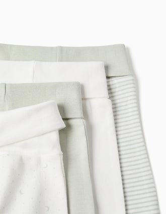Pack de 4 calças com cintura alta para recém-nascido, branco/verde