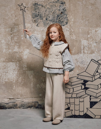 Pantalones de punto de pierna ancha B&S para niña, beige claro
