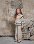 Wide leg knitted trousers B&S for girls, light beige