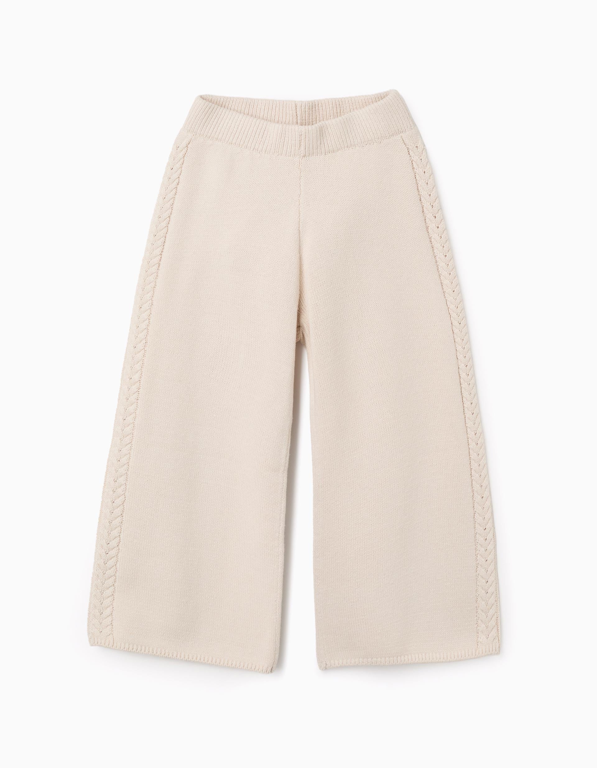 Calças de malha wide leg B&S para menina, bege-claro