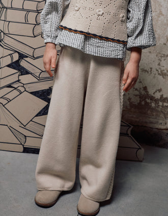 Pantalones de punto de pierna ancha B&S para niña, beige claro