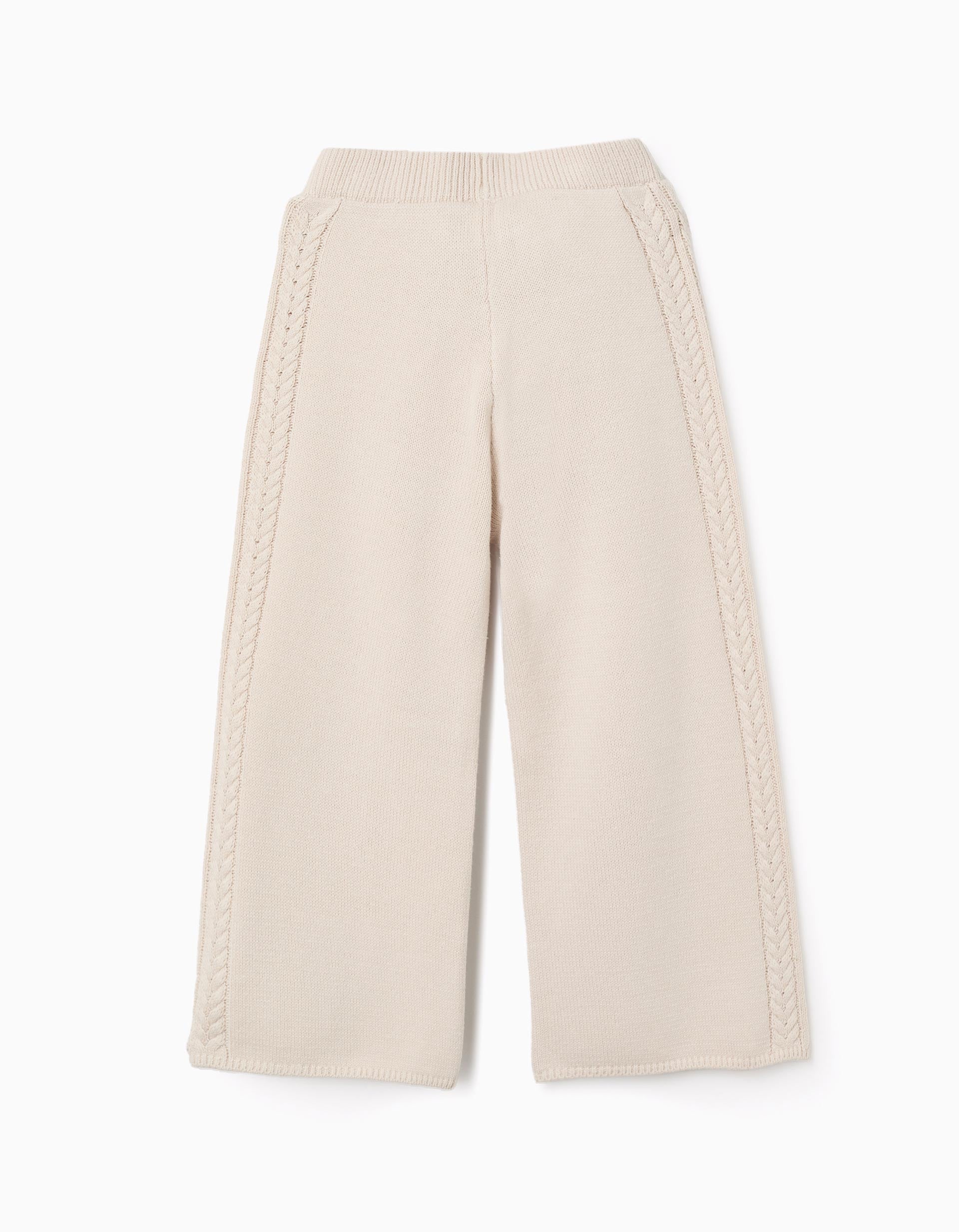 Calças de malha wide leg B&S para menina, bege-claro