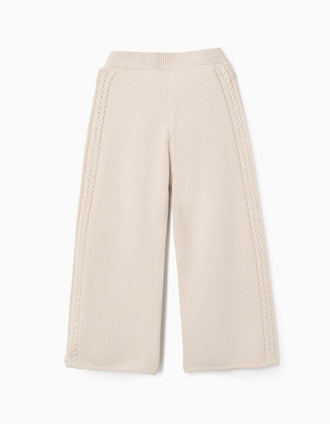 Pantalones de punto de pierna ancha B&S para niña, beige claro