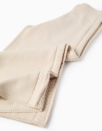 Pantalones de punto de pierna ancha B&S para niña, beige claro