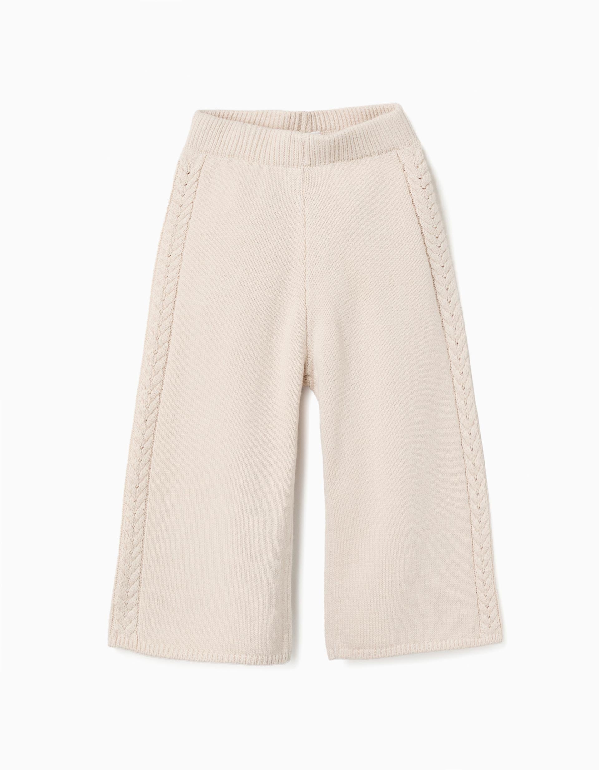 Calças de malha wide leg B&S para bebé menina, bege-claro