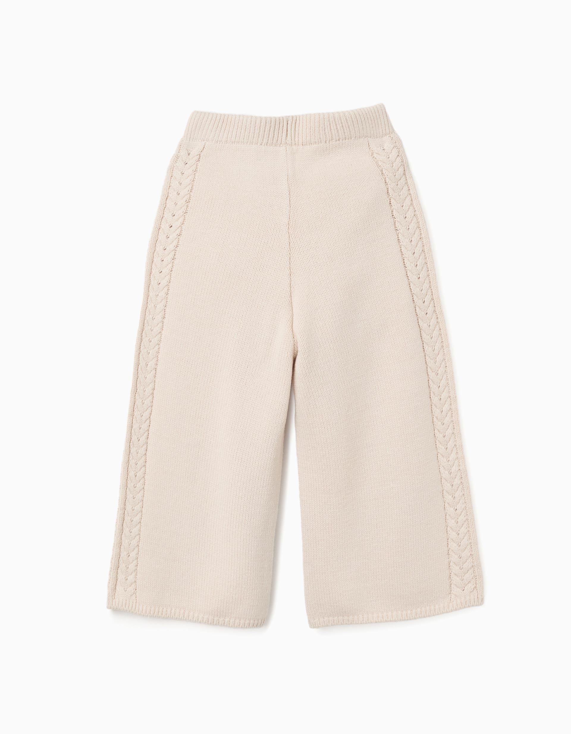Calças de malha wide leg B&S para bebé menina, bege-claro