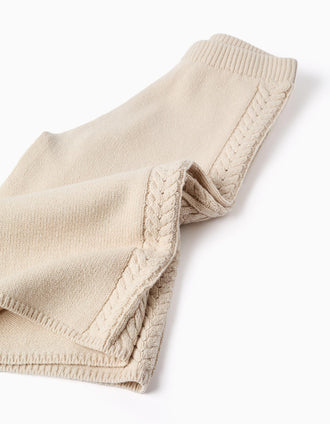 Calças de malha wide leg B&S para bebé menina, bege-claro