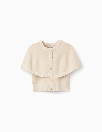 Cárdigan de punto con mangas tipo capa y lurex para niña, beige