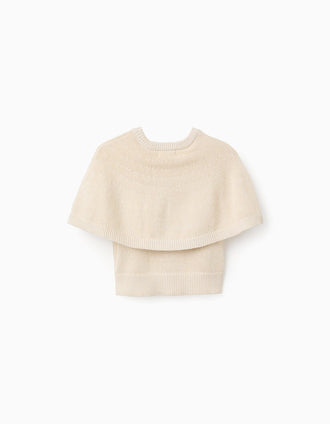 Cárdigan de punto con mangas tipo capa y lurex para niña, beige