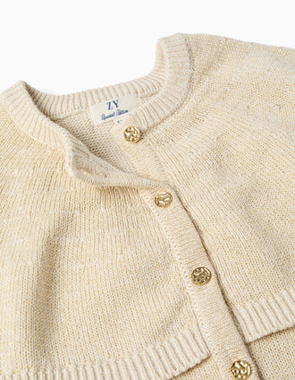 Cárdigan de punto con mangas tipo capa y lurex para niña, beige