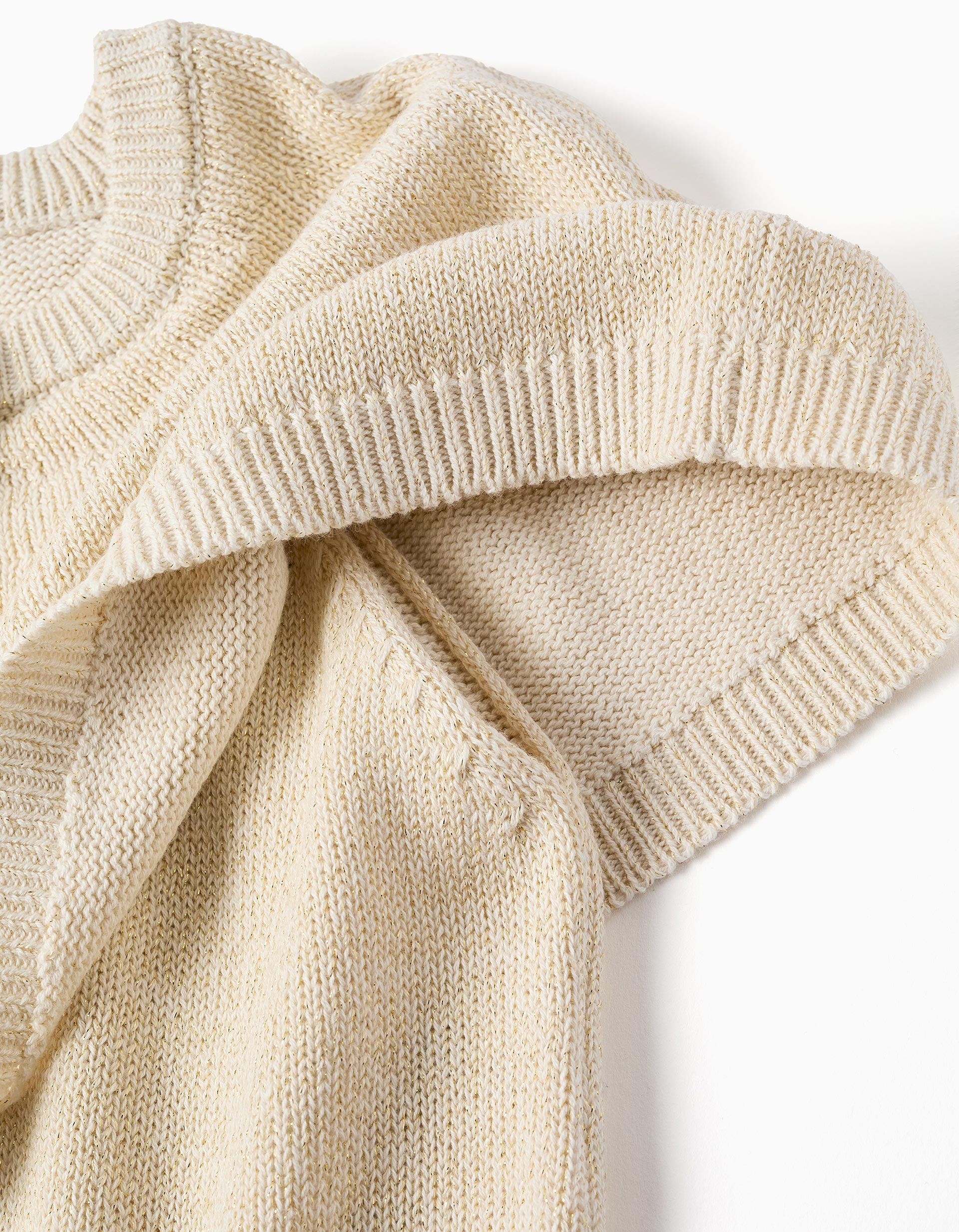 Cardigan en maille à manches cape et lurex pour fille, beige