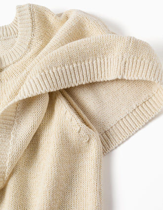 Cárdigan de punto con mangas tipo capa y lurex para niña, beige