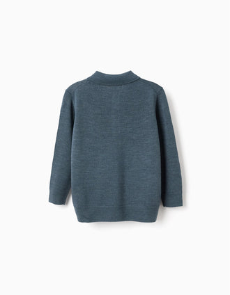Camisola de malha com gola polo para menino, azul-escuro