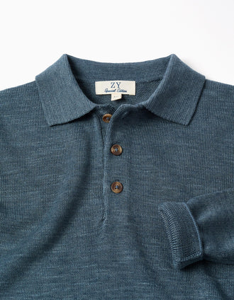 Camisola de malha com gola polo para menino, azul-escuro