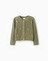 Cotton knit jacket with embroidered flowers for girls, dark green