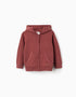 Knitted hooded jacket with embossed lines for baby boys, brown