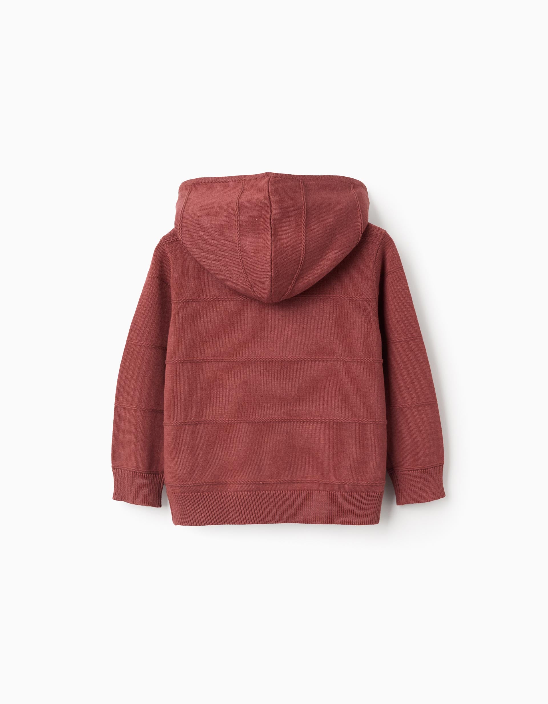 Casaco de malha com capuz e linhas em relevo para bebé menino, castanho