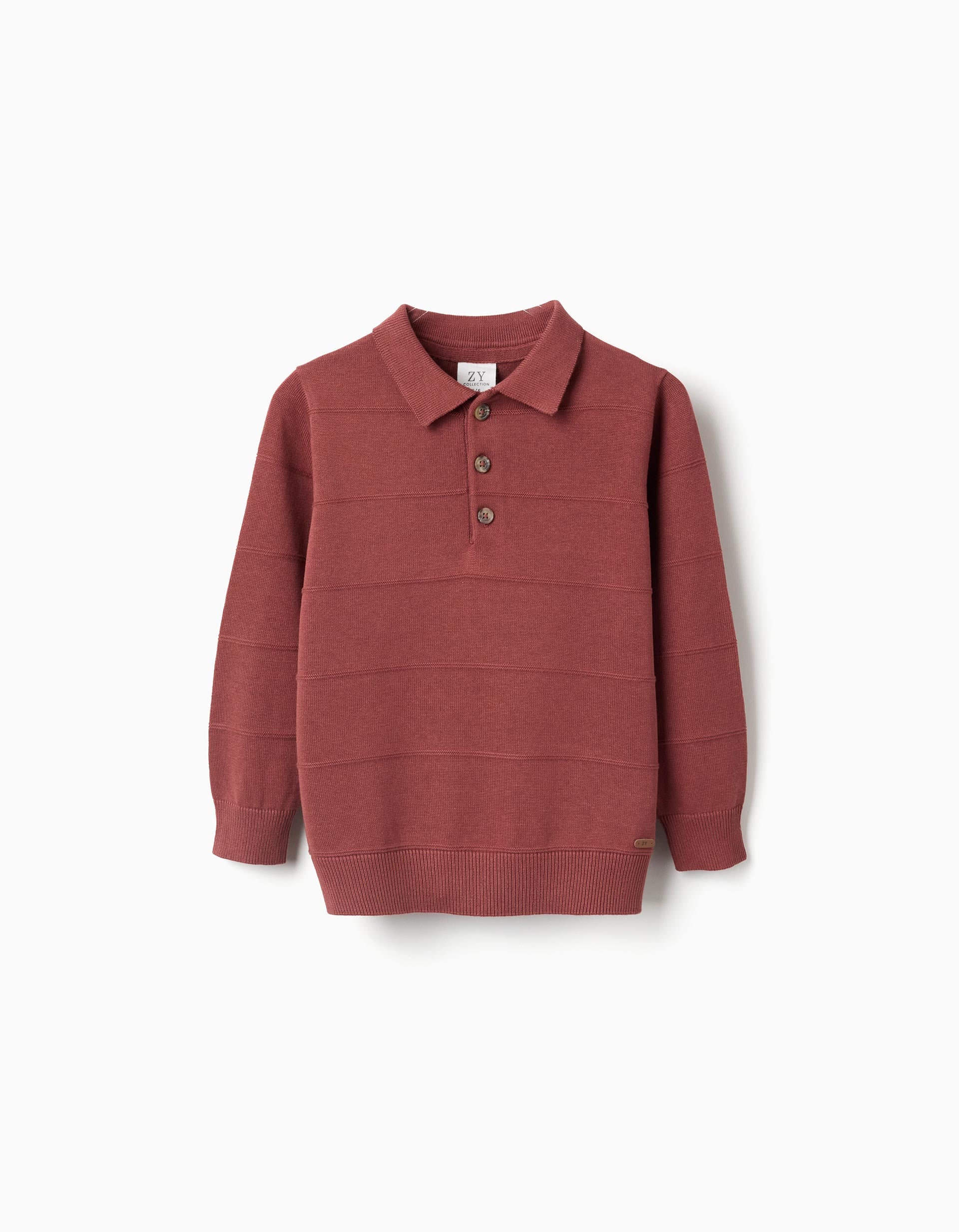 Pull en maille de coton avec lignes en relief pour garçon, marron