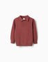 Cotton knit jumper with embossed lines for boys, brown