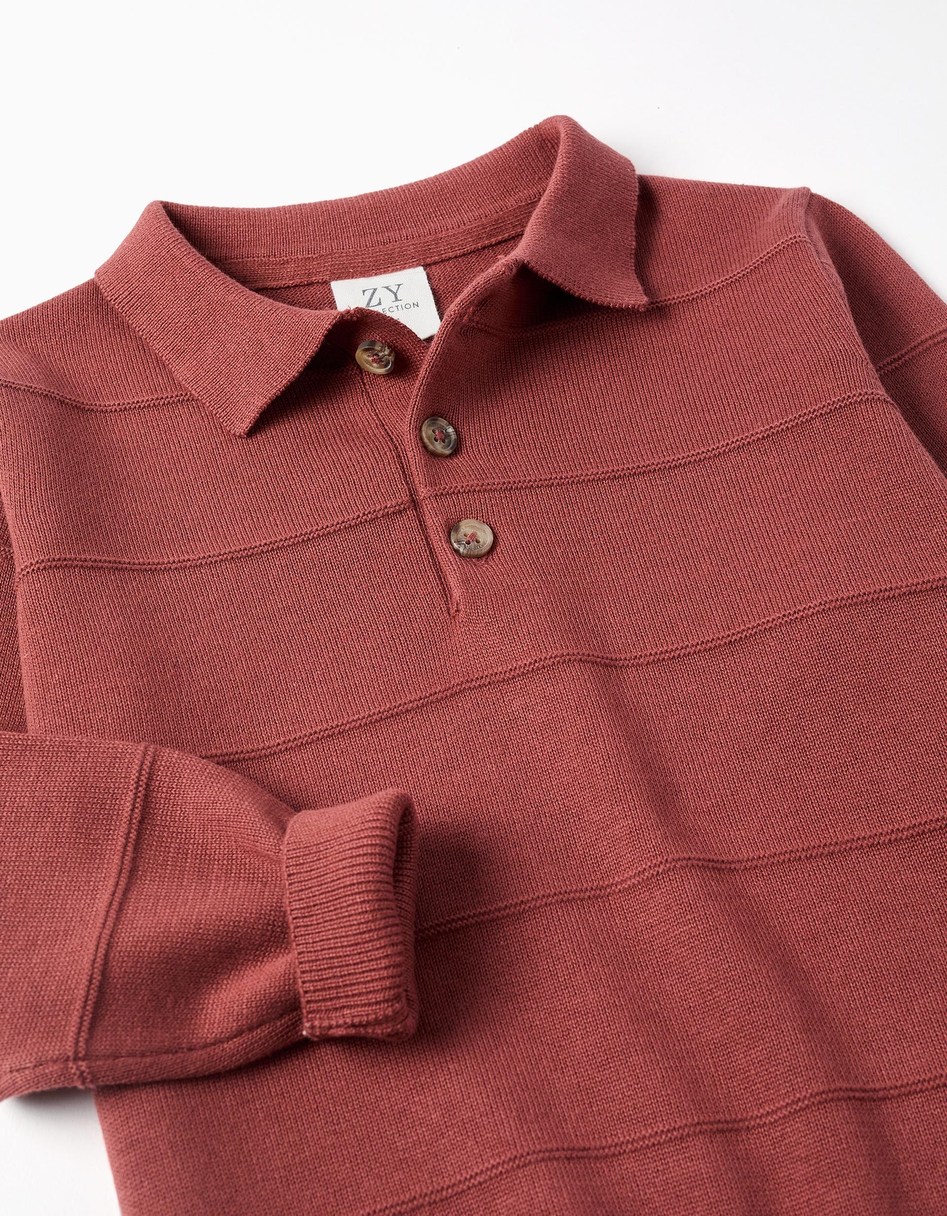 Pull en maille de coton avec lignes en relief pour garçon, marron