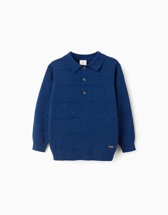 Pull en maille de coton avec lignes en relief pour garçon, bleu