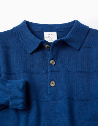 Pull en maille de coton avec lignes en relief pour garçon, bleu