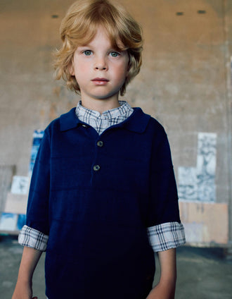 Pull en maille de coton avec lignes en relief pour garçon, bleu